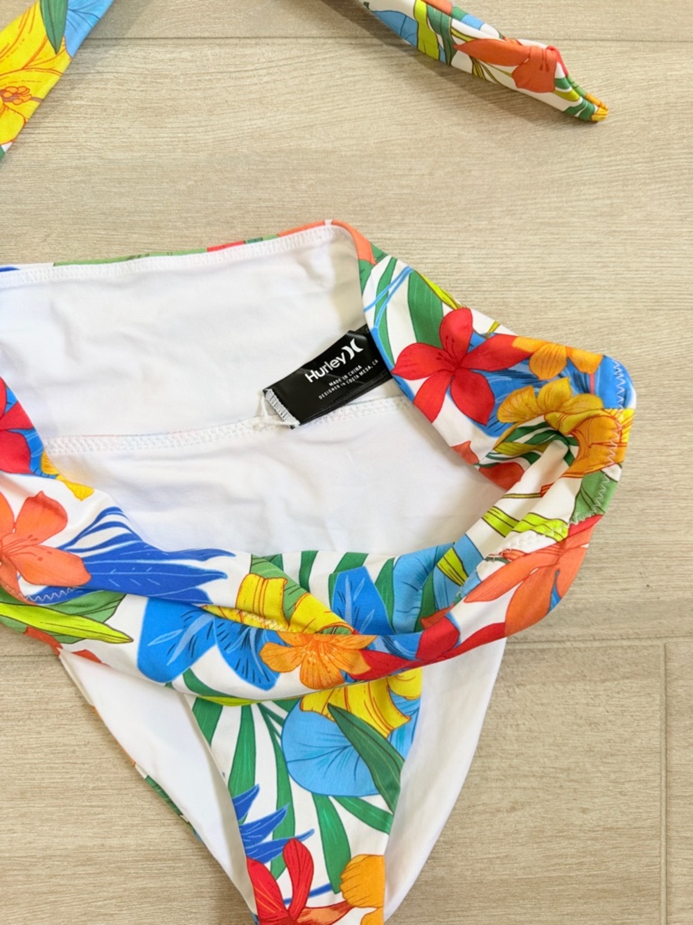 Hurley Tropical Floral Tie-Front Bikini - Blue, Yellow, Red, Green - Picture 4 of 6